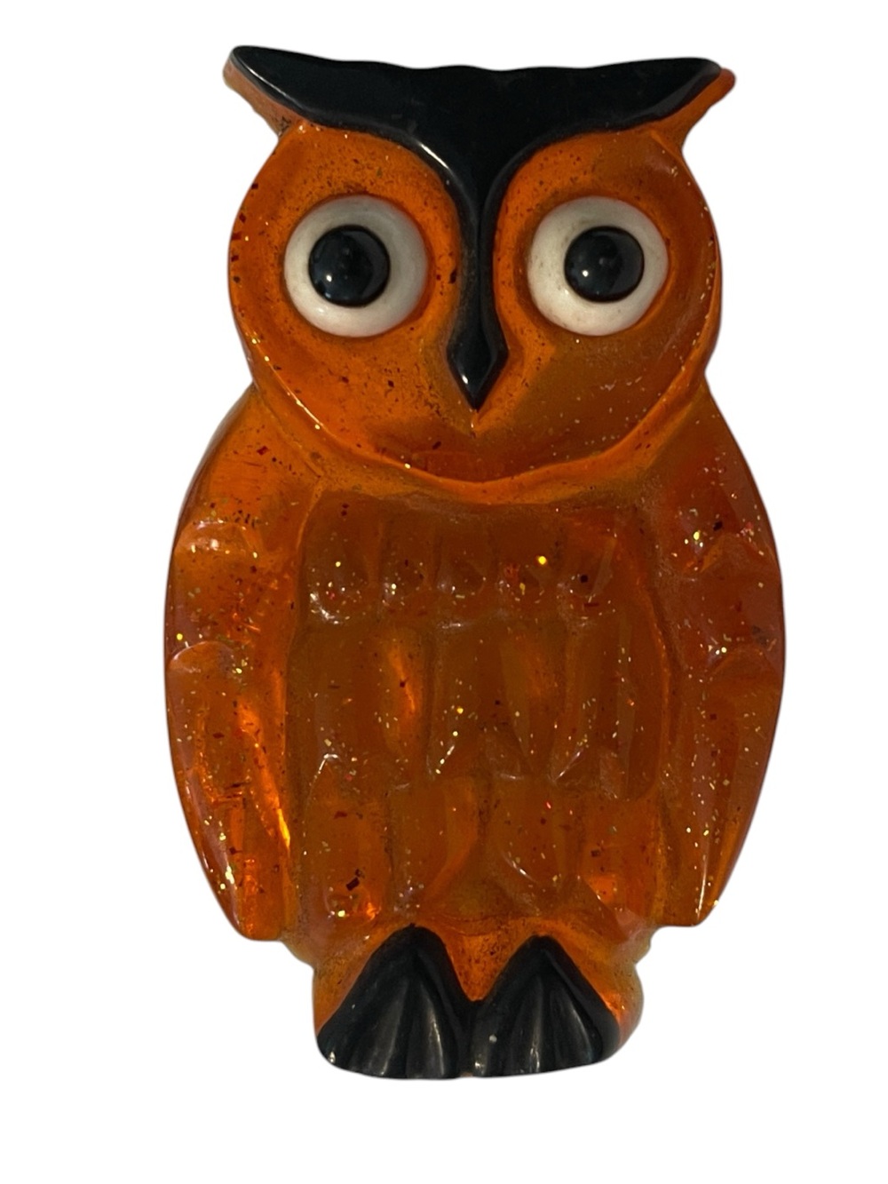 Vintage 1970s Amber Lucite Glitter Owl Plug-In Nightlight Made in Japan MCM
